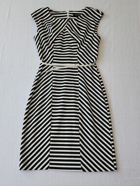 Ellen Tracy Striped Sheath Dress Black White Career Office Size 4